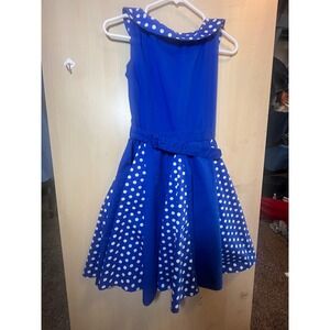 Blackbutterfly Vintage Inspired Blue White Polka Dot  Dress 13 14 best fit S,M